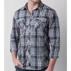BKE Garrison Shirt Pearl Snap Long Sleeve Plaid Relaxed Fit Western Men's Medium